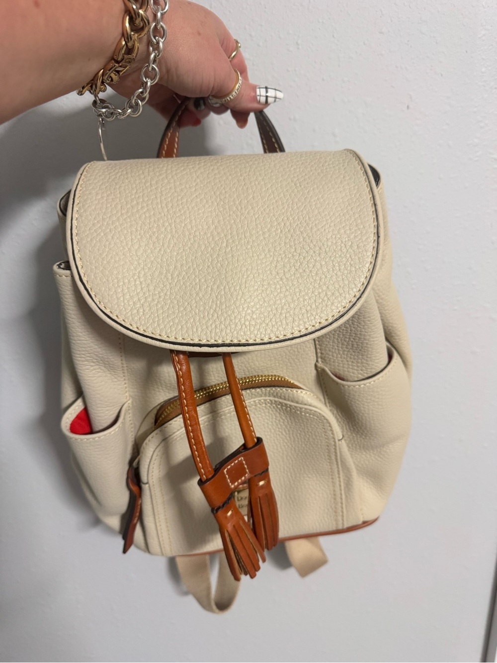 Dooney & Bourke Cream Mini Backpack with Tan Trim